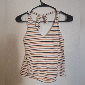 Others Follow Blue and Orange Sleeveless Tie Front Tank Top